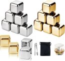 16 PCS Stainless Steel Ice Cubes,Ice Cubes Whiskey Stones,Reusable Whiskey Stones Ice,Whiskey Stainless Steel Metal Ice Cubes,8 Gold 8 Silver,for Whiskey,Wine Chiller,Beer,Vodka,Liqueurs