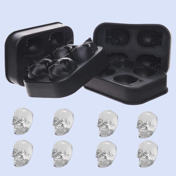 Skull Ice Cube Trays, Food Grade Silicone, Set of 4 Trays with 16 Molds, Stainless Steel Lids