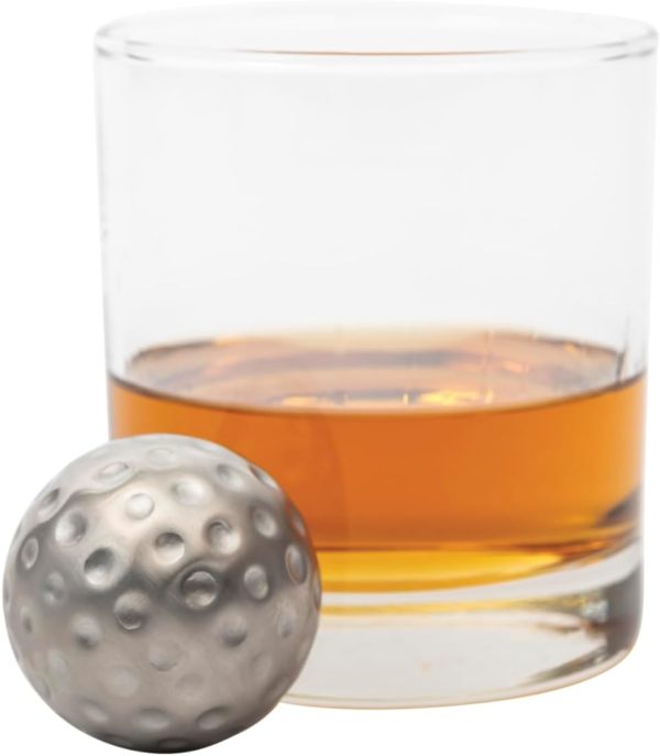 Golf Ball 1.75 x 1.75 x 1.75 Inches, Food-Safe Stainless Steel Non-Diluting Drink Chilling Rocks, Reusable Ice Cubes for Whiskey, Cocktails, Wine & Alcohol Beverages, 4 Piece Gift Set