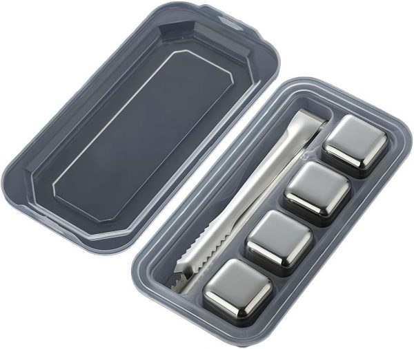 Stainless Steel Ice Cubes, Whiskey Stones, 304 Stainless Steel Ice Cubes, Frozen Ice Granules, Metal Ice Granules, Creative Whiskey, Stainless Steel Tartar, High Cooling Technology (4pcs)