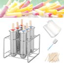 Set of 6 Stainless Steel Popsicle Molds Kit, Metal Popsicle Moulds,Homemade Ice Treat Makerwith 50 Wooden Sticks and 6 Silicone Seals and 20 Pop Bags,Cleaning Brush