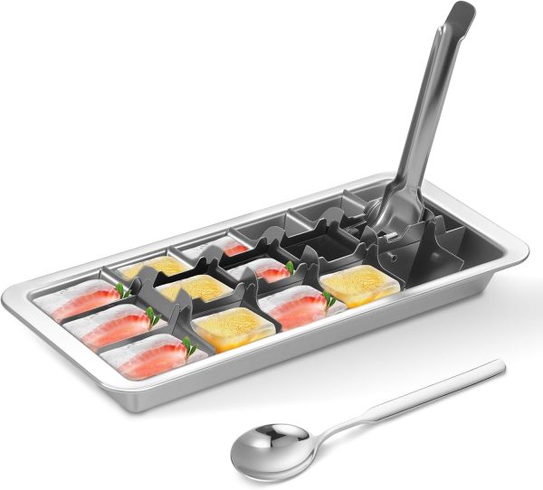 Stainless Steel Ice Cube Tray Vintage 11" Inspired Easy to Release Ice Lattice Mould with 18 Slots and Release Handle Easy to Clean for Freezer