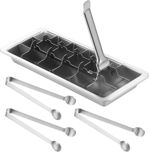 Stainless Steel Ice Cube Tray for Freezer, 18 Slot Square Ice Cube Molds, Easy Release Metal Handle Ice Tray with Removable Slots for Kitchen Bar Making Various Ice Cubes and Frozen Foods (1)