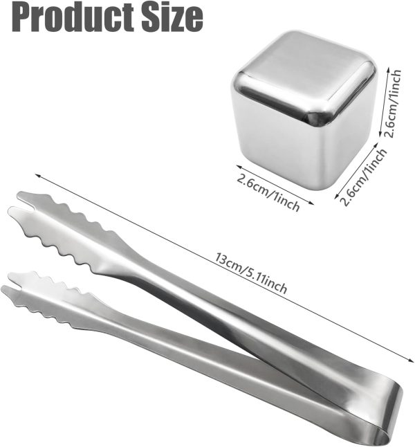 8 pcs Stainless Steel Ice Cubes for Drinks, Reusable Stainless Wine Ice Tong for Whiskey, Vodka, Soda, Wine, Beverage Juice Father's Gifts - Image 2