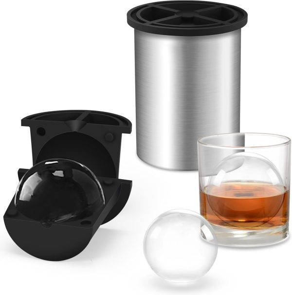Clear Ice Ball Maker - 2.5 inch Ball - Stainless Steel - Crystal Clear Ice Maker - Compact & Easy Release - for Cocktail, Old Fashioned Bourbon Whiskey Gifts for Men