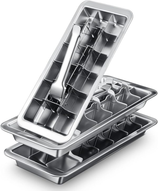 3 Pack Stainless Steel Ice Cube Maker and Tray 18 Slot Ice Cube Tray for Bars Kitchens Levers Remove Cubes Easy Removal Metal Ice Food Grade Freezer Molds for Food Juice Dishwasher Safe