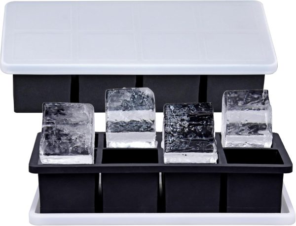 Large Ice Cube Tray for Whiskey (2 Pack),Metal Reinforced Frame Big Ice Cube Molds,Large Square Ice Cube Trays with lid,Easy Release Ice Trays for making 16 Giant Ice Cubes for Whiskey Cocktails - Image 2