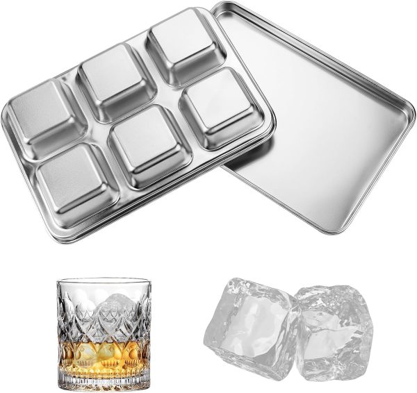 Stainless Steel Ice Cube Trays, Ice Cube Container with Lid, Leak-Free Square Ice Molds (Silver)