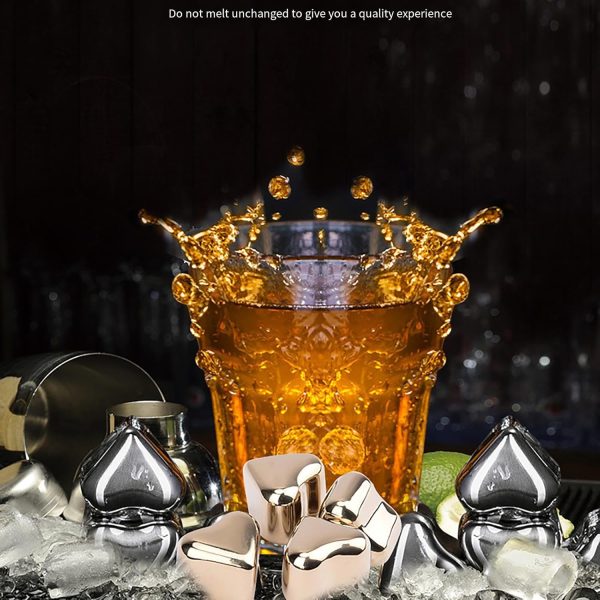 Whiskey Stones Gift Set with Ice Tongs, 6 PCS Reusable Heart-Shaped Cubes, Stainless Steel Whisky Rocks, Christmas Valentine's Day Gift Stocking Stuffers for Men Dad Husband Him Wine Lovers - Image 2