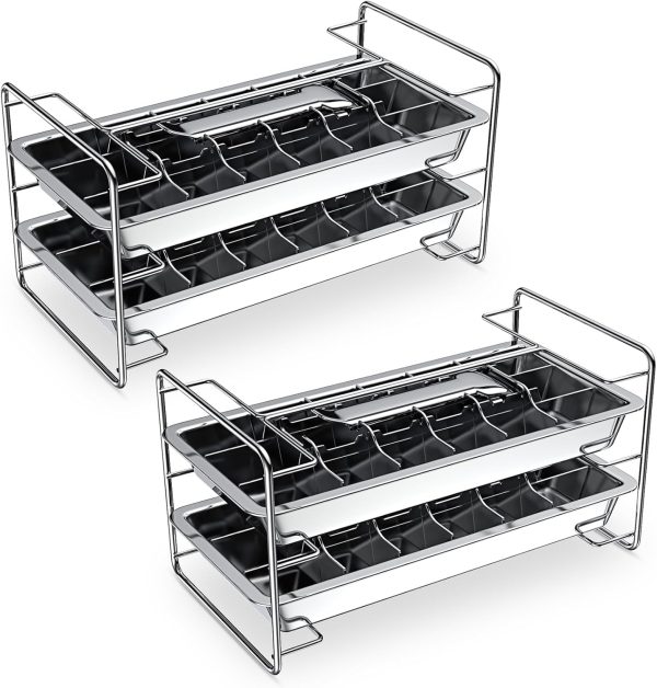 4 Pack Stainless Steel Metal Ice Cube Trays with Easy Release Handle and Stand 72 Ice Cube Slots Removable Slots Ice Freezer Molds for Easy Ice Cube Removal and Cleaning
