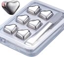 Whiskey Stones Gift Set with Ice Tongs, 6 PCS Reusable Heart-Shaped Cubes, Stainless Steel Whisky Rocks, Christmas Valentine's Day Gift Stocking Stuffers for Men Dad Husband Him Wine Lovers