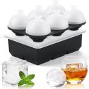 Whiskey Cocktail Ice Mold, Easy Fill and Release Silicone Round Ice Ball Maker Mold Large Square Ice Cube Tray with Lid - 6 Ice Balls + 6 Ice Cubes Black