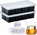 Large Ice Cube Tray for Whiskey (2 Pack),Metal Reinforced Frame Big Ice Cube Molds,Large Square Ice Cube Trays with lid,Easy Release Ice Trays for making 16 Giant Ice Cubes for Whiskey Cocktails
