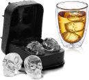 Skull Ice Cube Trays, Food Grade Silicone, Set of 4 Trays with 16 Molds, Stainless Steel Lids