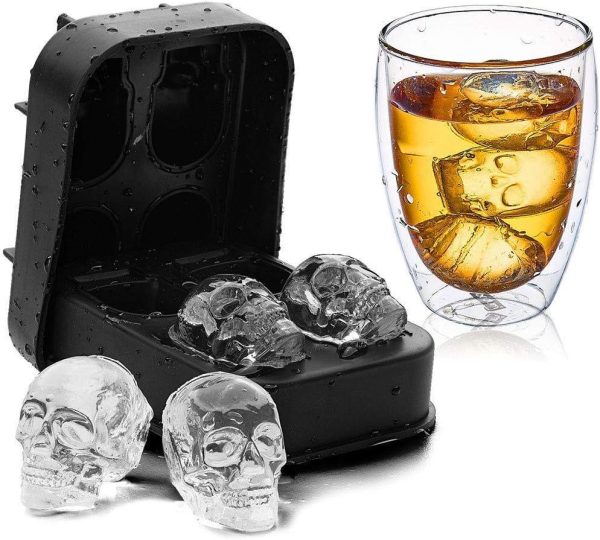 Skull Ice Cube Trays, Food Grade Silicone, Set of 4 Trays with 16 Molds, Stainless Steel Lids - Image 2