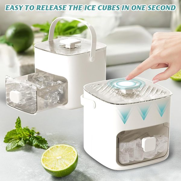 Ice Cube Tray with Lid and Bin, 2 Packs Ice Cube Trays for Freezer with 4 Pcs Stainless Steel Ice Cube, Easy Release Ice Tray for Drinks, Whiskey, Cocktail, Coffee - Image 2