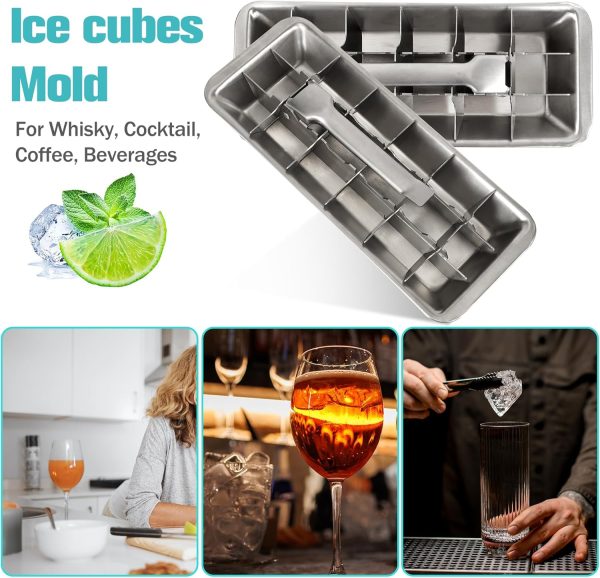 Vintage-Style Stainless Steel Ice Cube Tray with Lever, Easy-release 18-Slot Ice Cube Maker, Food-Grade Metal Freezer Mold for Baby Food, Juice, Veggies - Image 2