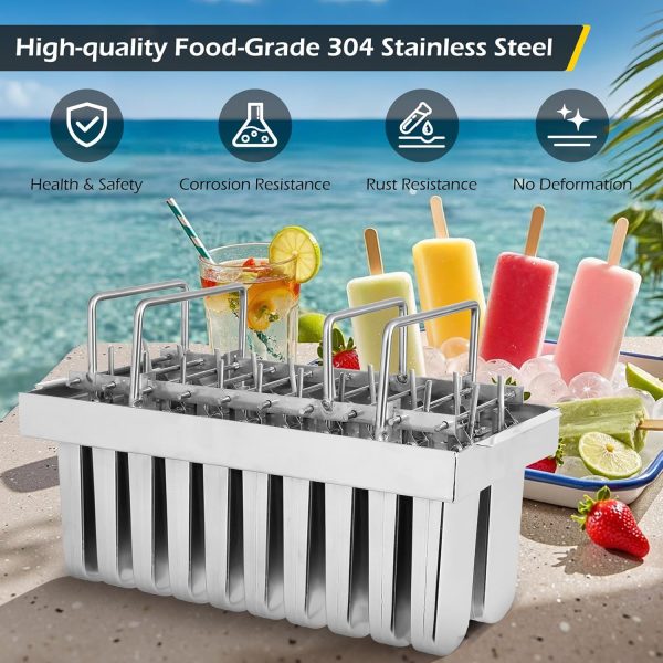 Commercial Popsicle Molds 20PCS Round Heads without Slot Stainless Steel Popsicle Molds Metal Ice Cream Popsicle Mold with Lid, Single Cup Capacity 108ml